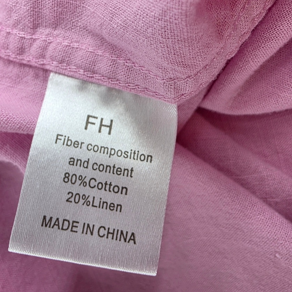 JEKAOYI Button Down Shirt Mens L Minimalist Cotton Linen Shrt Sleeve Pink Summer - Picture 7 of 9